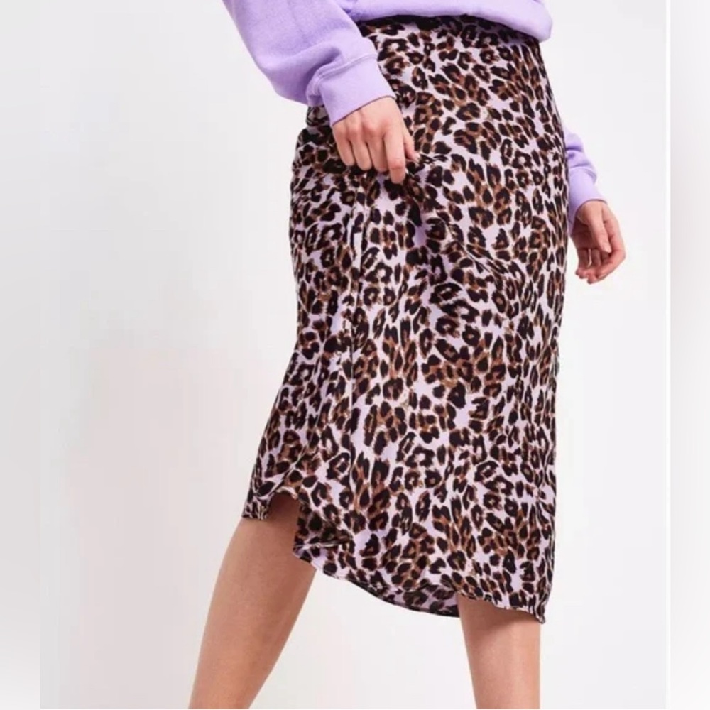 Urban Outfitters Satin Leopard Midi Skirt